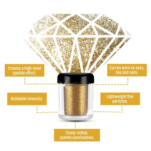Miss Claire Diamond Shine Powder Gold 4g | Shimmer Highlighting Powder for Face, Eyes & Body | Intense Metallic Glow Highlighter | Loose Glitter Makeup Powder