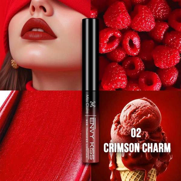 Miss Claire Envy Kiss Non Transfer Lipstick 02 Crimson Charm 1.8g |Intense Pigment | Transfer-Proof Matte Lipstick | Long Lasting Smudge Proof Transfer Resistant Lightweight Lip Color
