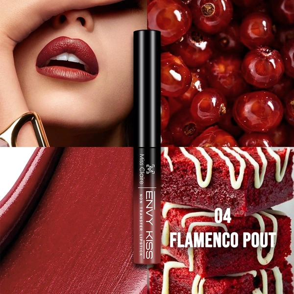Miss Claire Envy Kiss Non Transfer Lipstick 04 Flamenco Pout 1.8g | Bold Matte Finish | Long Lasting Smudge Proof Transfer Resistant Lightweight Lip Color