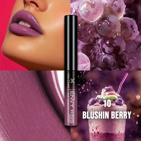 Miss Claire Envy Kiss Non Transfer Lipstick 10 Blushin Berry 1.8g | Ultra Matte Finish | Long Lasting Transfer Resistant Smudge Proof Lightweight Lip Color