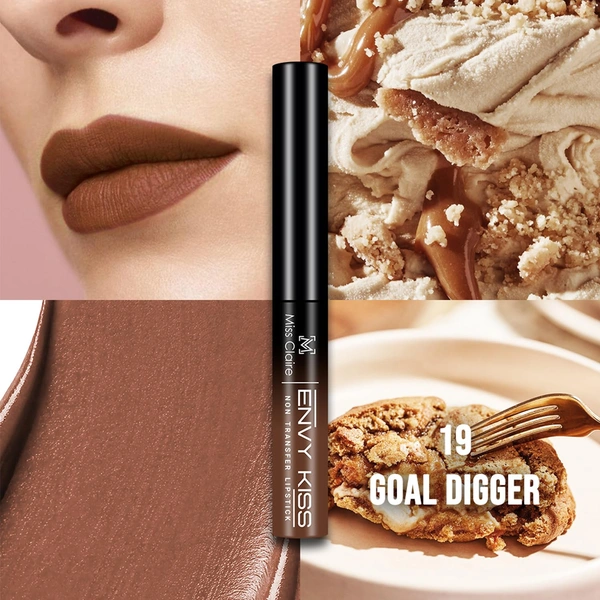 Miss Claire Envy Kiss Non Transfer Lipstick 19 Goal Digger 1.8g | Matte Finish | Long Lasting Smudge Proof Transfer Resistant Lightweight Brown Nude Lip Color
