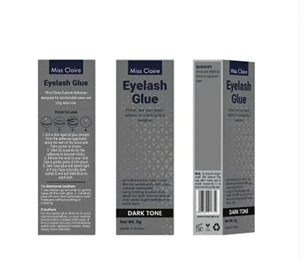 Miss Claire Eyelash Glue Dark Tone 5g | Black Finish False Eyelash Adhesive | Quick Dry Waterproof Lash Glue | Strong Long Lasting Hold | Easy Apply Professional Lash Fixing Glue