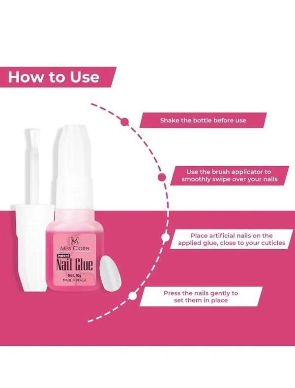 Miss Claire Nails Glue Clear 10g | Strong Adhesive Nail Glue for Artificial & False Nails | Quick Dry Nail Extension Glue | Long Lasting Hold | Nail Art & Press On Nails Glue
