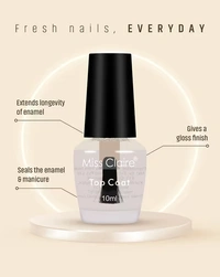Miss Claire Top Coat Nail Polish 10ml | High Gloss Transparent Nail Top Coat | Long Lasting Shine & Protection | Quick Dry Formula | Prevents Chipping | Salon Finish Nails