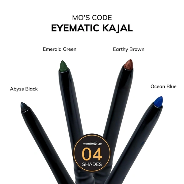 MOS CODE Eyematic Kajal 0.4gm - Emerald | Bold Eyes Bold You | Waterproof & Smudgeproof | Single Stroke Application | Long Lasting Matte Finish | Plant-Based | Paraben & Alcohol Free | Cruelty-Free
