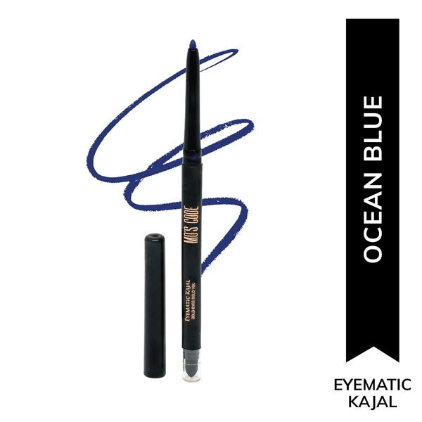 MOS CODE Eyematic Kajal 0.4gm - Ocean Blue | Bold Eyes Bold You | Waterproof & Smudgeproof | Single Stroke Application | Long Lasting Matte Finish | Plant-Based | Paraben & Alcohol Free | Cruelty-Free