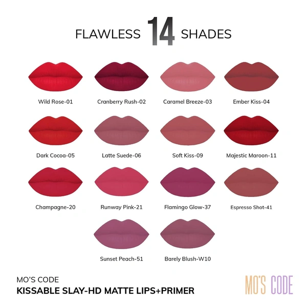 MOS CODE Kissable Slay HD Matte Cryon Lipstick withLips + Primer 1.6g, Latte Suede 06 | Waterproof, Smudge Proof, Long Lasting Matte Lipstick | Vitamin E Enriched, Hydrating