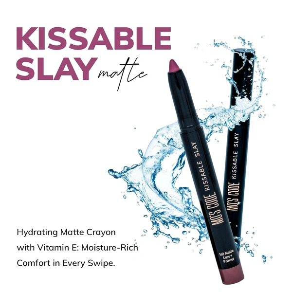 MOS CODE Kissable Slay HD Matte Cryon Lipstick withLips + Primer 1.6g, Sunset Peach 51 | Waterproof, Smudge Proof, Long Lasting Matte Lipstick | Vitamin E Enriched, Hydrating