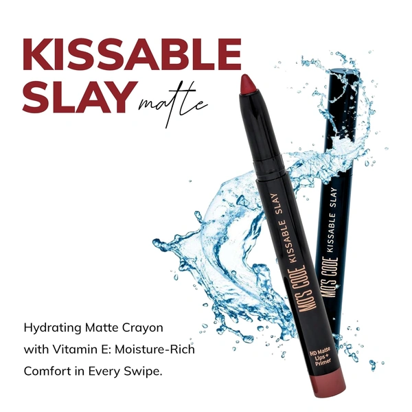 MOS CODE Kissable Slay HD Matte Cryon Lipstick withLips + Primer 1.6g, Majestic Maroon 11 | Waterproof, Smudge Proof, Long Lasting Matte Lipstick | Vitamin E, Hydrating, 1.6g