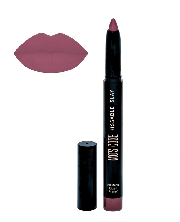 MOS CODE Kissable Slay HD Matte Cryon Lipstick withLips + Primer Barely Blush 1.6g, W10 | Waterproof, Smudge Proof, Long Lasting Matte Lipstick | Vitamin E, Hydrating