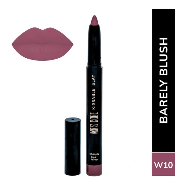 MOS CODE Kissable Slay HD Matte Cryon Lipstick withLips + Primer Barely Blush 1.6g, W10 | Waterproof, Smudge Proof, Long Lasting Matte Lipstick | Vitamin E, Hydrating