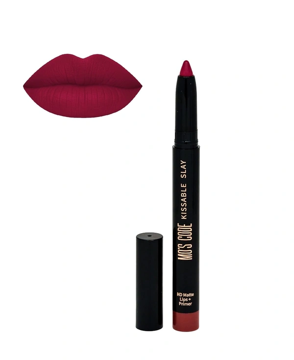 MOS CODE Kissable Slay HD Matte Cryon Lipstick withLips + Primer 1.6g, Cranberry Rush 02 | Waterproof, Smudge Proof, Long Lasting Matte Lipstick | Vitamin E Enriched, Hydrating