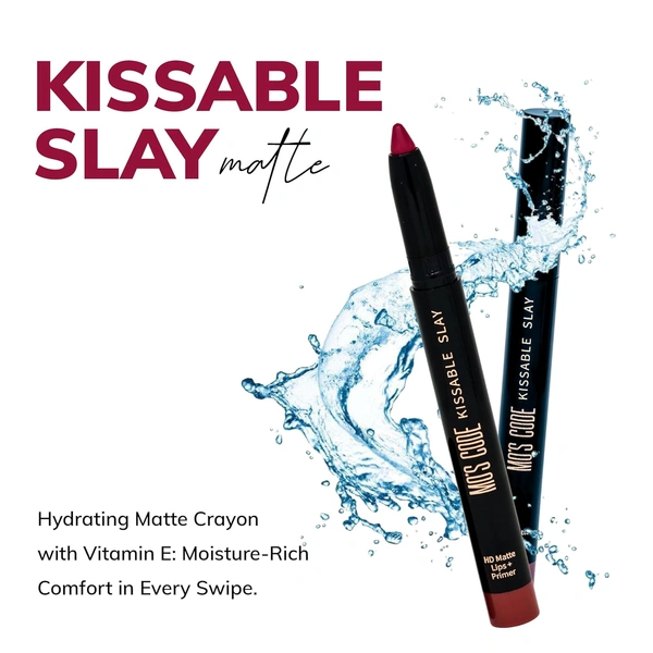 MOS CODE Kissable Slay HD Matte Cryon Lipstick withLips + Primer 1.6g, Cranberry Rush 02 | Waterproof, Smudge Proof, Long Lasting Matte Lipstick | Vitamin E Enriched, Hydrating