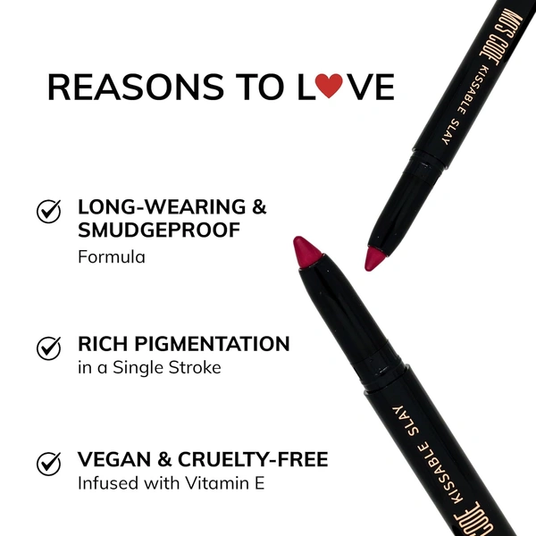 MOS CODE Kissable Slay HD Matte Cryon Lipstick withLips + Primer 1.6g, Cranberry Rush 02 | Waterproof, Smudge Proof, Long Lasting Matte Lipstick | Vitamin E Enriched, Hydrating