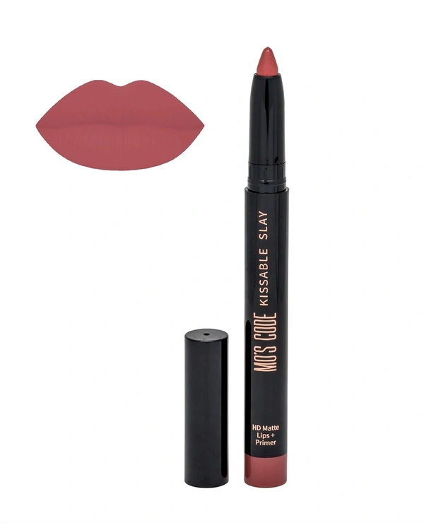 MOS CODE Kissable Slay HD Matte Cryon Lipstick withLips + Primer 1.6g, Soft Kiss 09 | Waterproof, Smudge Proof, Long Lasting Matte Lipstick | Vitamin E Enriched, Hydrating