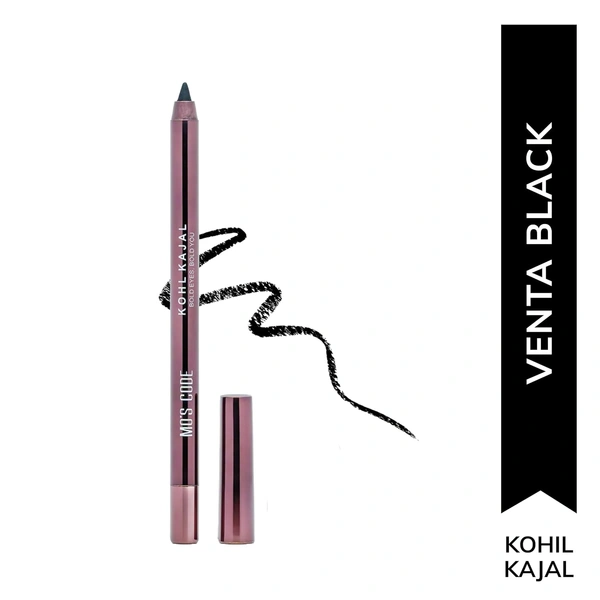 MOS CODE Kohl Kajal Pencil 1.5gm - Venta Black | Waterproof & Smudgeproof | Long Wearing | Single Stroke Application | Matte Finish | Enriched with Vitamin E & Almond Oil | Intense Black Kajal