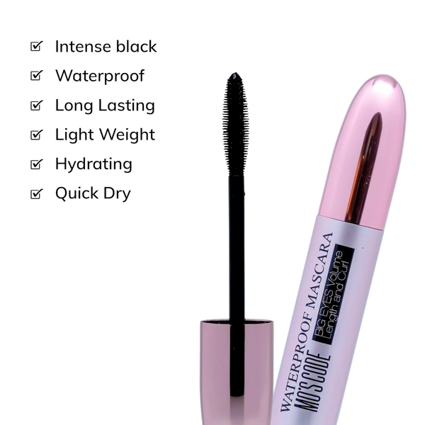 MOS CODE Lashout Waterproof Mascara 9g - Black | Volume, Length & Curl | Smudgeproof | Quick Dry & Long Lasting | Vegan | Cruelty-Free & Paraben-Free | Big Eyes Effect