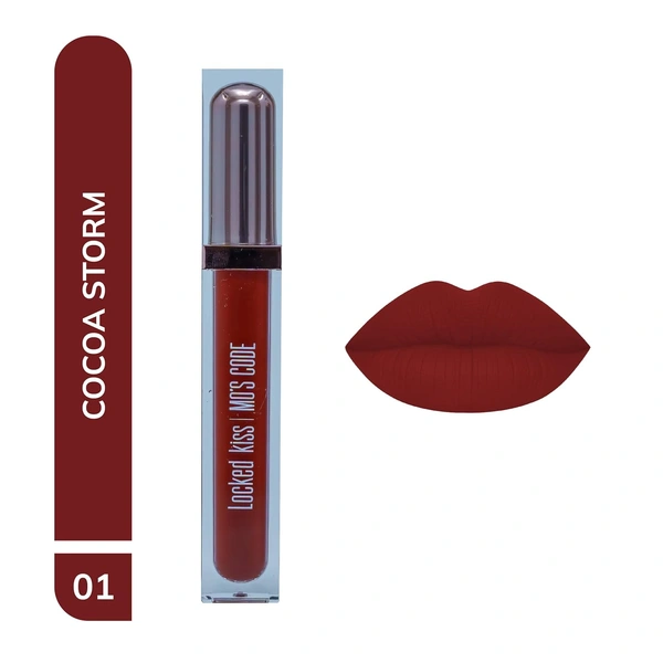 MOS CODE MOS Code Locked Kiss Transfer Proof Liquid Lipstick 7ml - Shade 01 Cocoa Storm | Waterproof, Smudgeproof, Long-Wearing & Hydrating | Vitamin E, Jojoba Oil, Argan Oil & Shea Butter