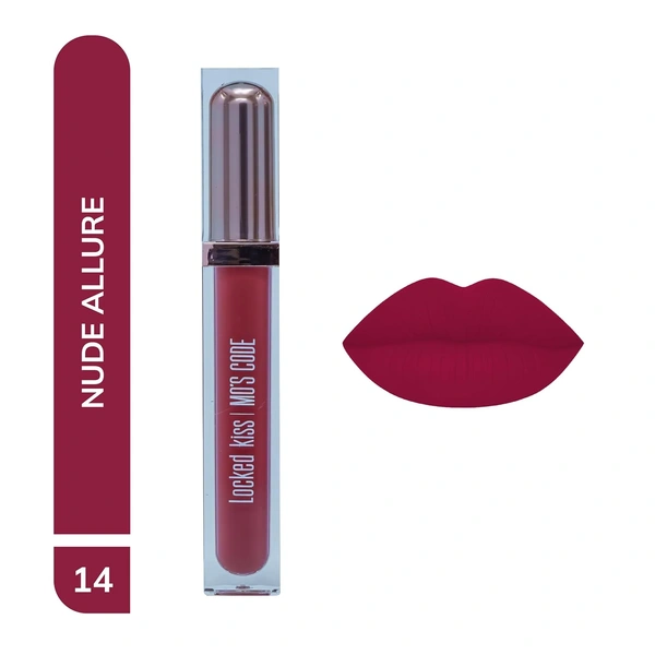 MOS CODE MOS Code Locked Kiss Transfer Proof Liquid Lipstick 7ml - Shade 14 Nude Allure | Waterproof, Smudgeproof, Long-Wearing & Hydrating | Vitamin E, Jojoba Oil, Argan Oil & Shea Butter