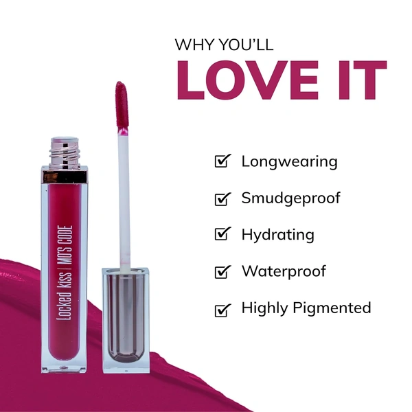 MOS CODE MOS Code Locked Kiss Transfer Proof Liquid Lipstick 7ml - Shade 10 Crimson Muse | Waterproof, Smudgeproof, Long-Wearing & Hydrating | Vitamin E, Jojoba Oil, Argan Oil & Shea Butter