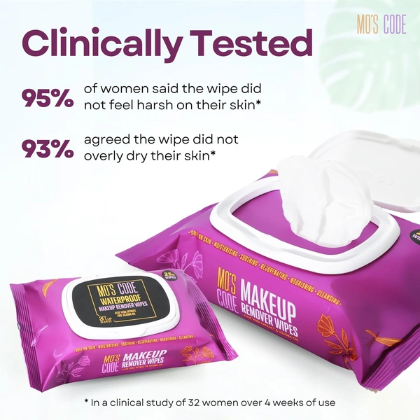 MOS CODE Makeup Remover Wipes - 25 Wet Wipes | Waterproof Makeup Remover | Face Cleansing Wipes | Enriched with Aloe Vera & Jojoba Oil | Soft on Skin | Alcohol, Paraben & Cruelty-Free Formula