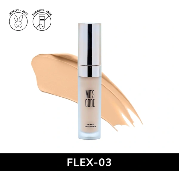 MOS CODE Soft Matte Liquid Concealer 8g - Flex Shade | Full Coverage | Blendable | Long-Lasting | Sweat Proof | Transferproof | Lightweight | Matte Finish