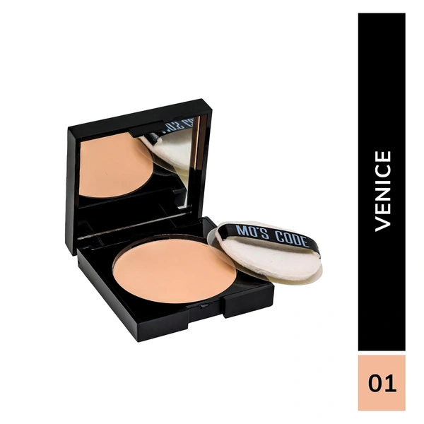 MOS CODE Studio Compact 8gm - Venice 01 | Lightweight High Coverage Compact Powder | Long Lasting | Seamless Blending | Hydrating | Enriched with Vitamin E | Vegan & Cruelty-Free