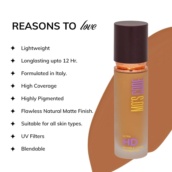 MOS CODE Ultra HD Invisible Cover Foundation 30ml Rome-04 | Lightweight, Long Lasting, High Coverage, Hydrating, Seamless Blend, Vegan & Cruelty-Free