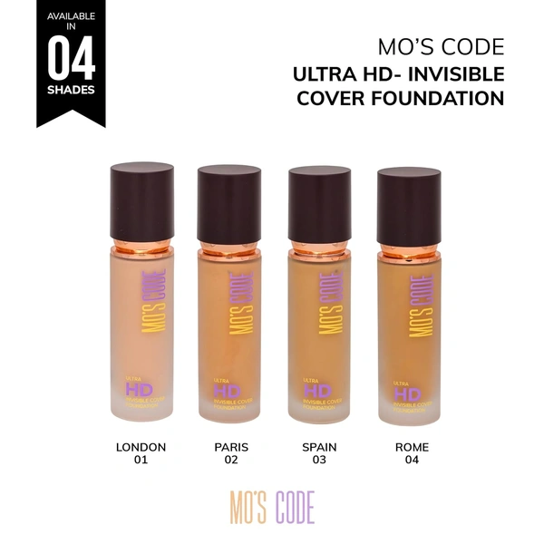 MOS CODE Ultra HD Invisible Cover Foundation 30ml Rome-04 | Lightweight, Long Lasting, High Coverage, Hydrating, Seamless Blend, Vegan & Cruelty-Free