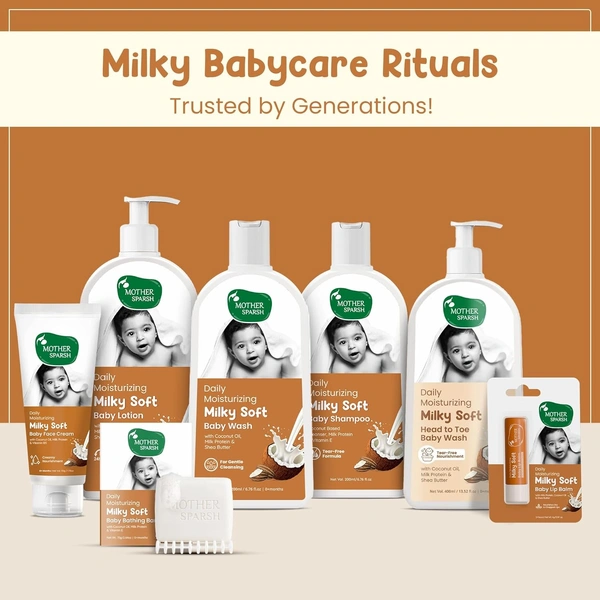 Mother Sparsh Milky Soft Baby sampoo 200ml | Coconut based Cleanser & Milk protein, vitamin e | Gentle, Tear-Free Formula for Soft & Healthy Baby Skin