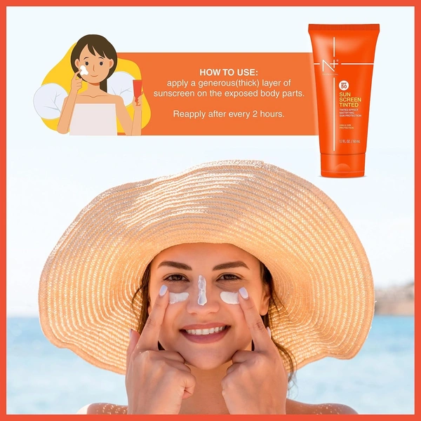 N Plus N PLUS Professional Sun Screen Tinted-50ml | SPF 50 with Tinted Effect, Mattifying Sun Protection | UVA & UVB Protection | No White Caste | Non-Sticky | Brighten Skin | Foe All Skin Types