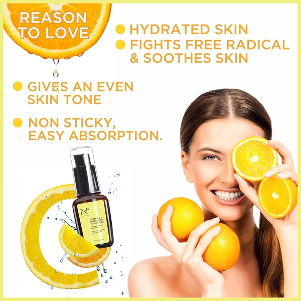 N Plus Professional Vitamin C & Hyaluronic Acid Serum | Brightening & Hydrating Serum | Daily Moisturize Paraben Free | Serum for Radiance & Glowing Skin | Even skin tone | Anti-Aging Face Serum | 30ml