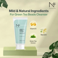 N Plus N + Professional Green Tea Beads Cleanser 100ml | 3 in 1 Cleanser | Rinse Off, Exfoliate, Makeup Cleanser | Antioxidant-Rich | Exfoliating Beads | Smooth Skin | For All Skin Types