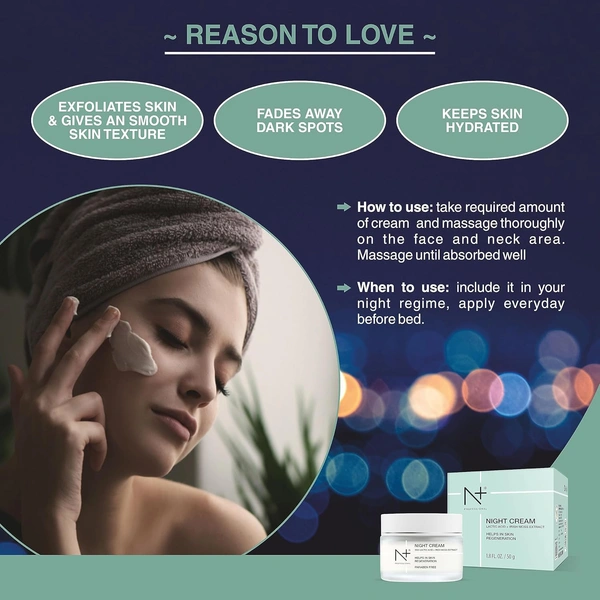 N Plus N + Professional Night Cream 50g | With Lactic Acid & Irish Moss Extract | Helps In Skin Regeneration | Hydrating Skin | Fades Dark Spots | Nourishing Ingredients | for All Skin Types