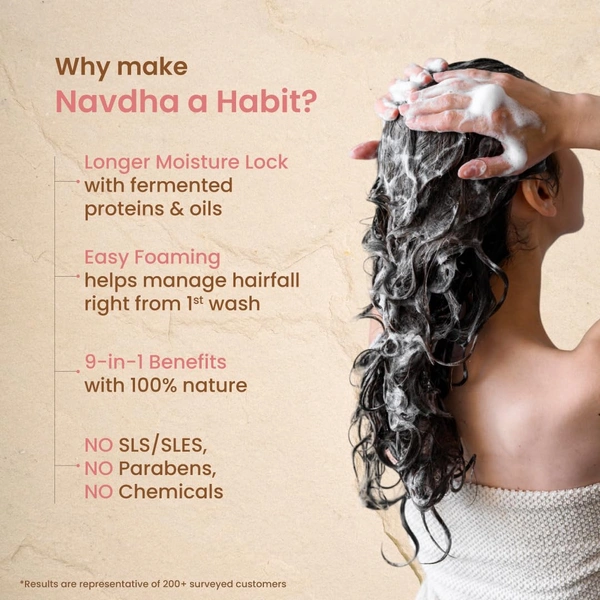 Nat Habit Hibiscus Navdha Shampoo 125ml | Natural Shampoo with Hibiscus, Amla & Fermented Soy | For Hair Growth, Oily Scalp, Dry Frizzy Hair | Sulfate Free Cleanser
