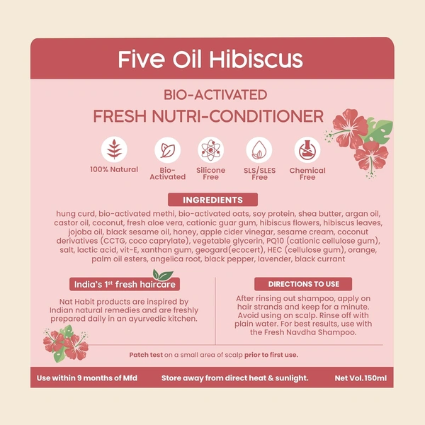 Nat Habit Hibiscus-Infused Conditioner 150ml | Five Oil Nutri-Conditioner | Reduces Dryness & Frizz | Natural Herbal Hair Conditioner for Men & Women | Long Lush Hair