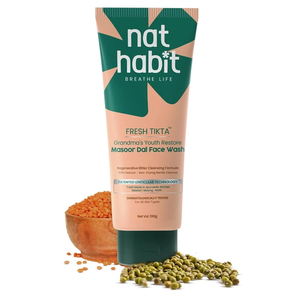 Nat Habit Masoor Dal Face Wash Fresh Daily Tikta 100g | Skin Brightening Natural Cleanser | With Masoor & Moth Dal | Sulphate & Chemical Free | For All Skin Types