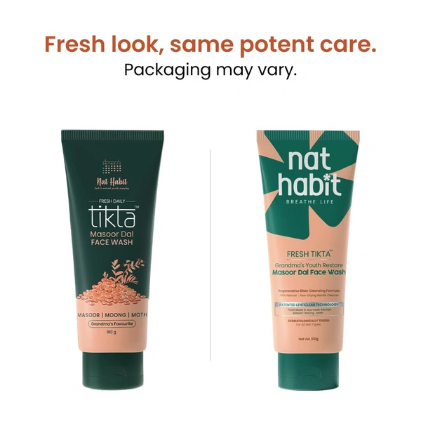 Nat Habit Masoor Dal Face Wash Fresh Daily Tikta 100g | Skin Brightening Natural Cleanser | With Masoor & Moth Dal | Sulphate & Chemical Free | For All Skin Types