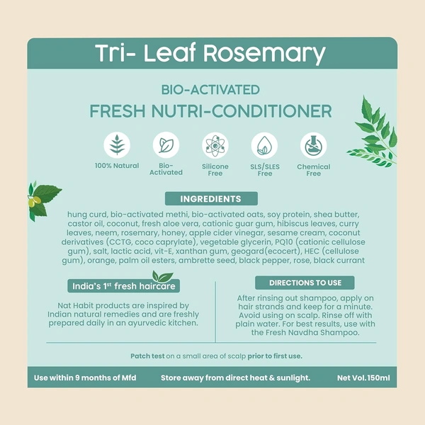Nat Habit Rosemary Conditioner 60ml | Hair Fall Control & Nourishment | Bio-Activated with Argan Oil | Moisturizing Conditioner for Curly, Dry, Frizzy & Oily Scalp | Unisex