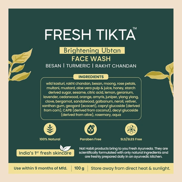 Nat Habit Ubtan Face Wash 50g | Fresh Daily Tikta with Wild Turmeric | Skin Brightening | Chemical & Sulphate Free Natural Cleanser | For Men & Women, All Skin Types