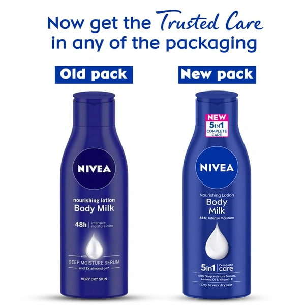 Nivea Nourishing Body Milk 200ml | 48-Hour Moisturization | Infused with 2X Almond Oil | Deep Care for Very Dry Skin | Smooth & Healthy-Looking Skin