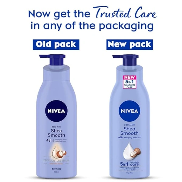 Nivea Shea Smooth Body Lotion 400ml | 48-Hour Hydration | Enriched with Deep Moisture Serum & Shea Butter | Non-Greasy Formula for Healthy, Radiant Skin