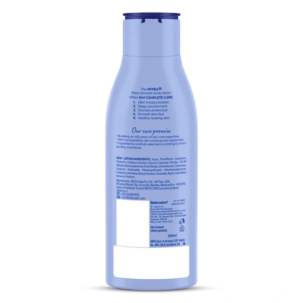Nivea Shea Smooth Body Lotion 200ml | 48-Hour Hydration | Enriched with Deep Moisture Serum & Shea Butter | Non-Greasy Formula for Healthy, Radiant Skin