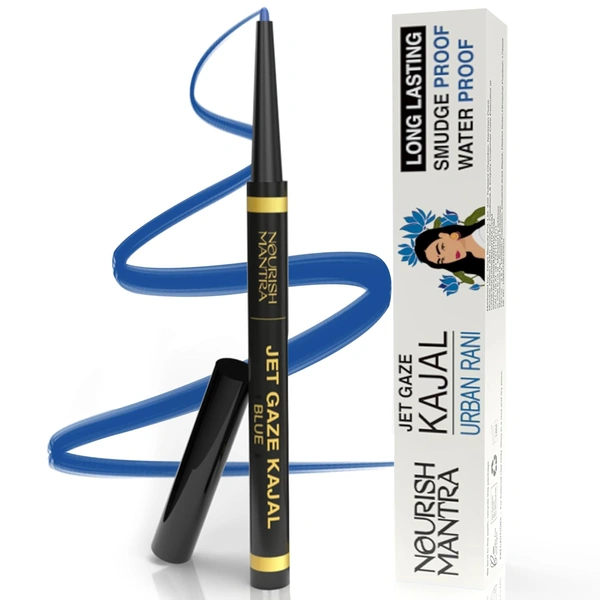 Nourish Mantra Jet Gaze Kajal Urban Rani-Blue (0.35g) | Enriched with Almond Oil, Argan Oil & Vitamin E | Intense Pigmentation | Smudge-Proof | Waterproof | Long-Lasting
