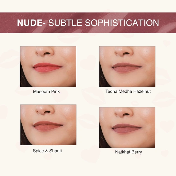 Nourish Mantra Muted Magic Creamy Matte Liquid Lipstick Combo with SPF 15, Set of 4 Mini Lipsticks 1.4ml each | Transfer-Proof, Smudge-Proof & Long-Lasting | Enriched with Jojoba Oil | Shea Butter & Vitamin E?
