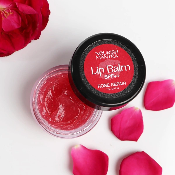 Nourish Mantra Rose Repair Lip Balm with SPF 12g | Enriched with Rose Extracts & Shea Butter | Vitamin E & Avocado Oil | Hydrates, Repairs & Protects Lips