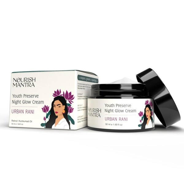 Nourish Mantra Urban Rani Youth Preserve Night Glow Cream 50ml | Enriched with Retinol, Hyaluronic Acid & Kumkumadi Oil | Anti-Aging | Hydrating & Radiance Boost