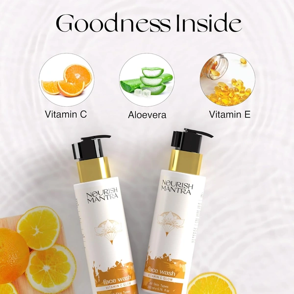 Nourish Mantra Vitamin C Glow Face Wash 200ml | With Aloe Vera & Vitamin E | Brightens & Hydrates | Gentle Daily Cleanser | Paraben-Free | Suitable for All Skin Types