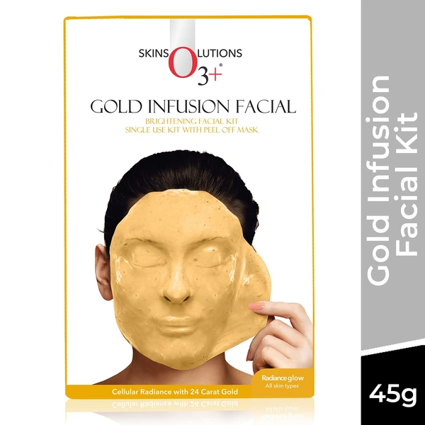 O3+ Professional O3   Facial Kit Gold Infusion -45g | for Radiant, Youthful Skin & Skin Brightening Kit | Single Use Kit with Peel of Mask | Cellular Radiance with 24 Carat Gold | Suitable for All Skin Types
