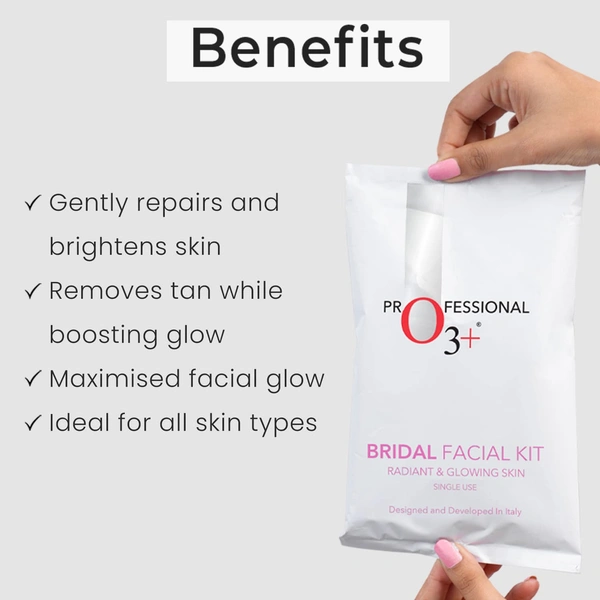 O3+ Professional Bridal Facial Kit 60g + 69ml for Radiant Glowing Skin | Hyaluronic Acid, Glycolic Acid & Niacinamide | Salon Like Facial for All Skin Types